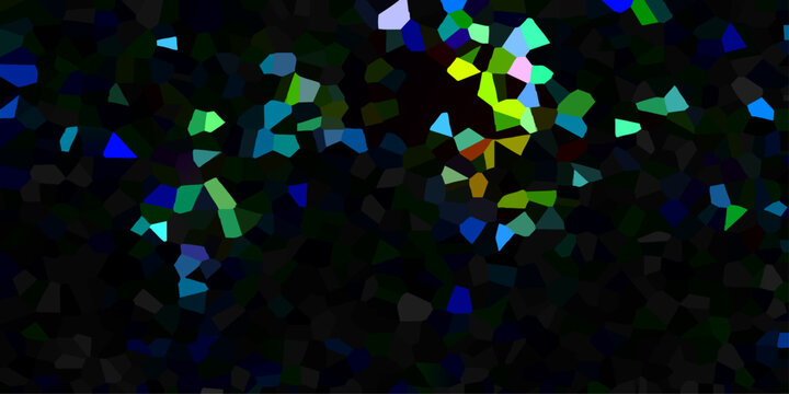 Vector Abstract mosaic pattern with a complex array of polygons and colors on a dark background.  Design