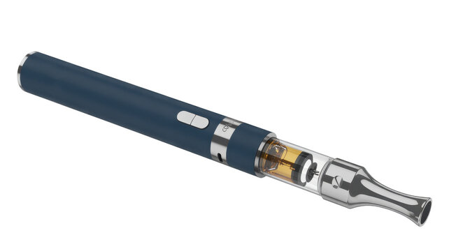Dark blue electronic cigarette with clear tank vape isolated on a transparent background