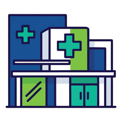 Obraz premium Flat Design Hospital Building with Blue and Green Colors