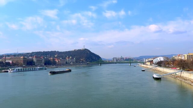 Danube River with Gellert Hill and Liberty Bridge, Budapest, Hungary