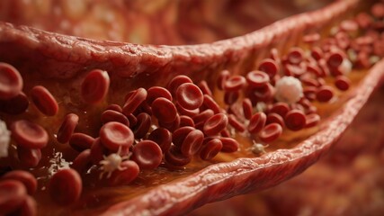 detailed illustration depicts the dynamic flow of blood within a human artery