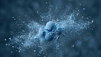 Abstract explosion of blue powder particles creating dynamic visual effects and textures