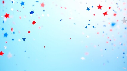 Blue background with falling stars and confetti