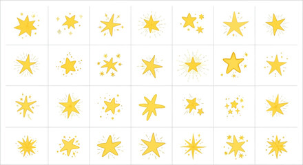 Collection of Yellow Star Icons in Various Designs and Styles.
