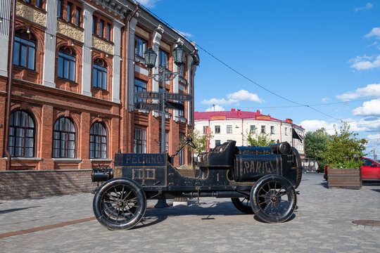KIROV, RUSSIA - AUGUST 18, 2025: Monument to the car on the Itala 35/45 HP, participant of the Beijing&mdash;Paris motor rally in 1907