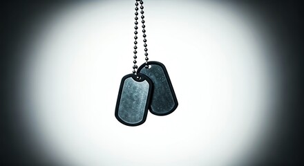 Fototapeta premium Dog tags hanging against a blurred background
