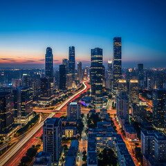 Obraz premium Night cityscape with illuminated roads and sky