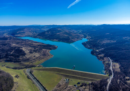 Aerial view of Bezid reservoir in Mures county - Romania