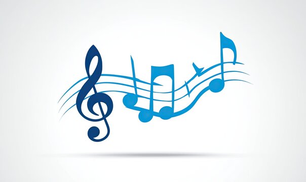 Blue musical notes and clef on staves, creating a flowing composition