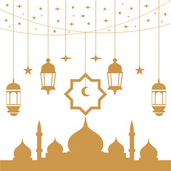 golden lantern and star isolated on white background and mosque vector design illustrator