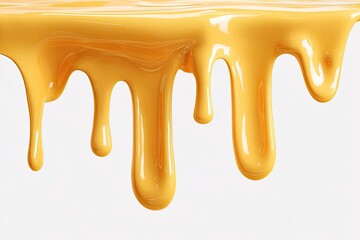 Close-up of glossy, flowing yellow liquid against a bright white background