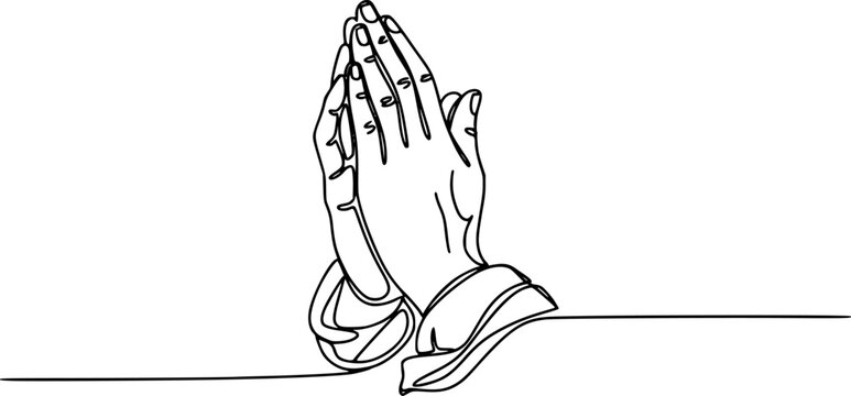 Continuous line drawing of hands together in a prayer pose, symbolizing faith, devotion, and hope, ideal for spiritual guidance