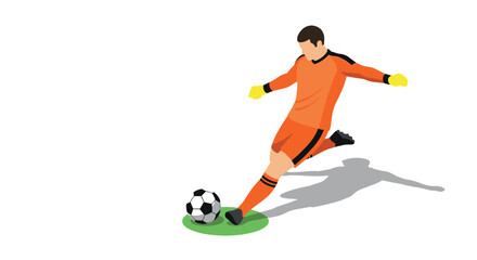 Fototapeta premium soccer goalkeeper kicking ball in orange uniform flat vector illustration for sports design
