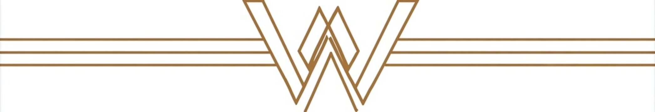 Gold-toned geometric abstract design featuring a stylized "W" intersecting horizontal lines