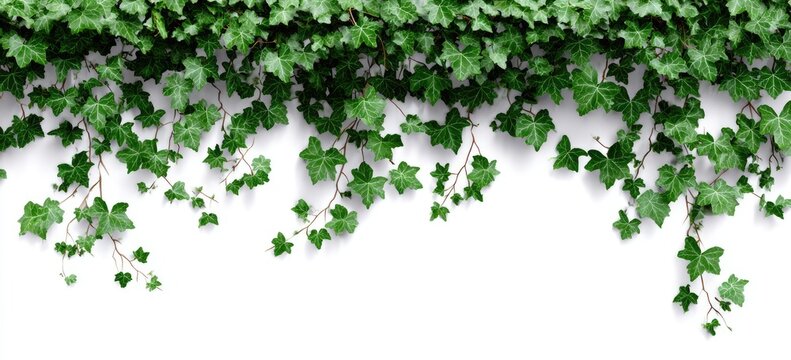 Lush green ivy cascades down a pristine white wall