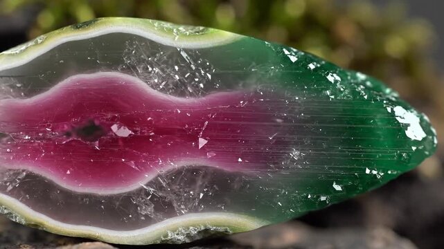 Sliced Tourmaline Gemstone Macro Displaying Watermelon Effect