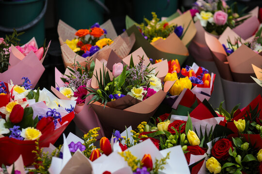 Details with flowers for sale in a street shop in Bucharest, Romania