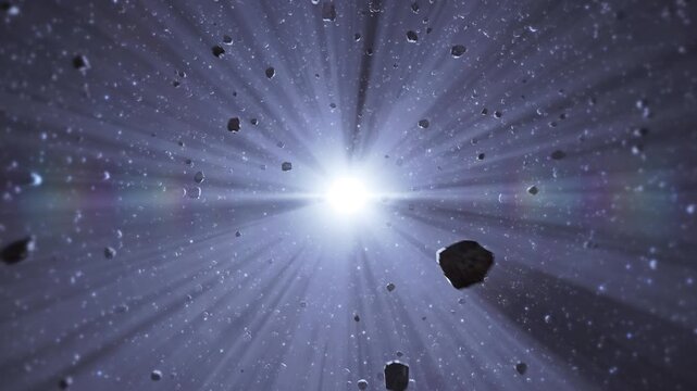 Asteroids Hurtling Past a Brilliant Star in Deep Space