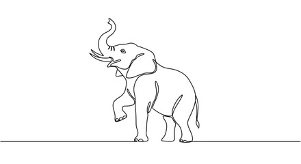 Fototapeta premium One Line Drawing of an Elephant Standing on Hind Legs, Trunk Up