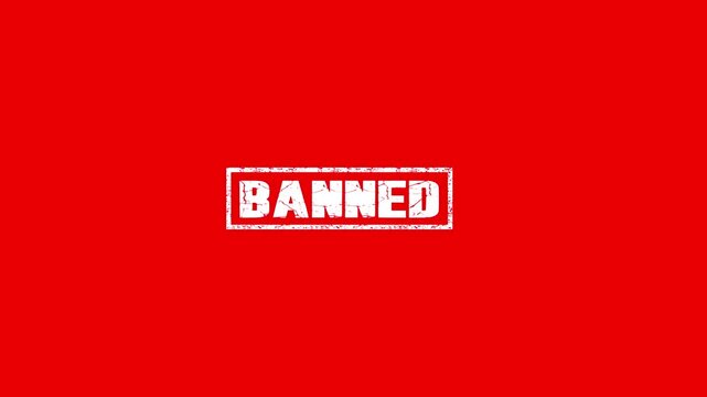 rubber stamp animation,animated vibrant red grunge BANNED rubber stamp with 'BANNED' text animated,4k video Rubber, seal, red, vintage effect, textured, motion graphics design.