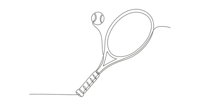 Tennis racket and ball in a continuous line drawing style
