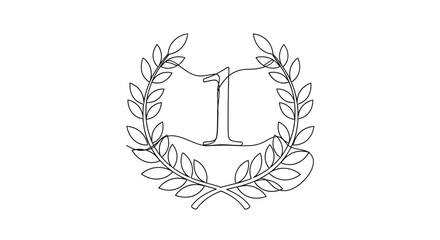 Obraz premium Number One Winner Laurel Wreath Continuous Line Drawing
