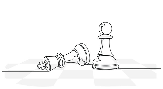 Chess Pawn Defeats King, Continuous Line Drawing