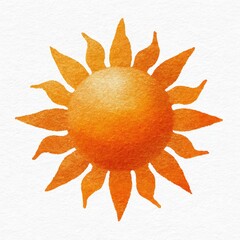 Watercolor sun symbol with radiating pointed rays on white paper texture