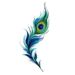 A vibrant, stylized peacock feather with swirling blues, greens, and gold © abdul
