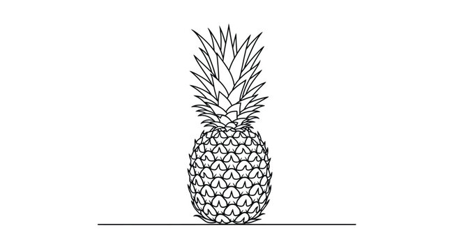 Whole pineapple with spiky crown, simple line art