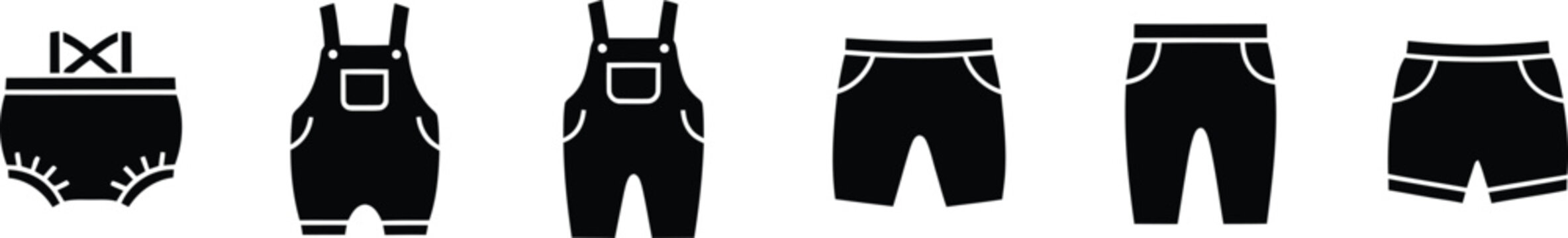 Variety of black work pants and overalls silhouettes