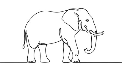 Fototapeta premium Elephant Continuous Line Art – Minimalist Monoline Wildlife Vector Illustration 