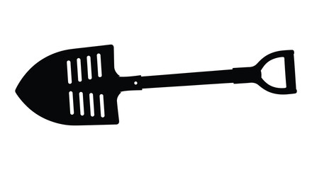 A striking black silhouette of a gardening shovel viewed from the side emphasizing its functional shape silhouette © RMvectors02