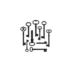 Obraz premium Collection of vintage skeleton keys arranged in a group, antique locksmith tools symbolizing access, security, mystery, and historical solutions