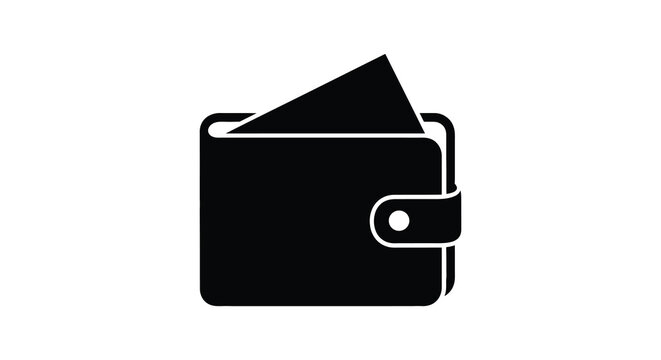 A minimalist black graphic depicts an open wallet with a card partially visible presented as a silhouette high quality