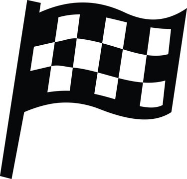 This iconic checkered flag illustration features a bold black and white design, symbolizing victory and the conclusion of racing events. The dynamic shape and contrasting squares make it a striking vi