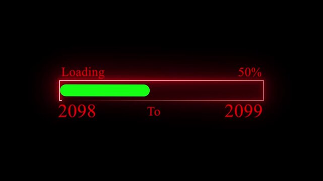 Loading bar from 2098 to 2099 new year transfer animation. Year change concept. New year  loading bar animation with black background.
