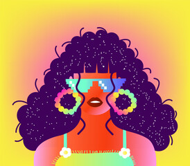 Illustration of a fashionable girl on a yellow background.