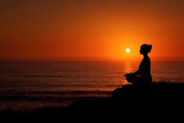 Obraz premium Serene yoga practice at sunset horizon