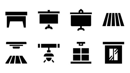 Obraz premium set of modern black silhouette ceiling and wall light icons for interior design