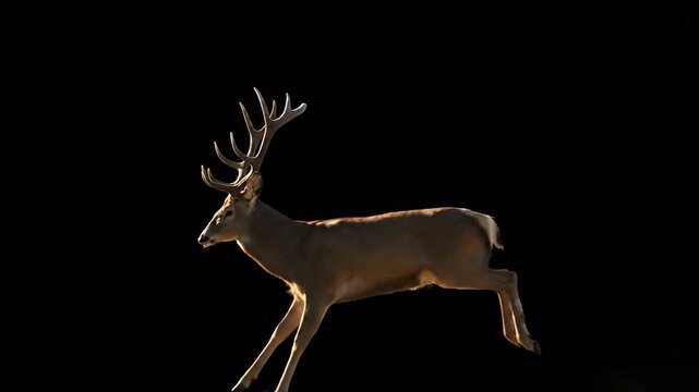 Majestic deer leaping silhouette against a black background