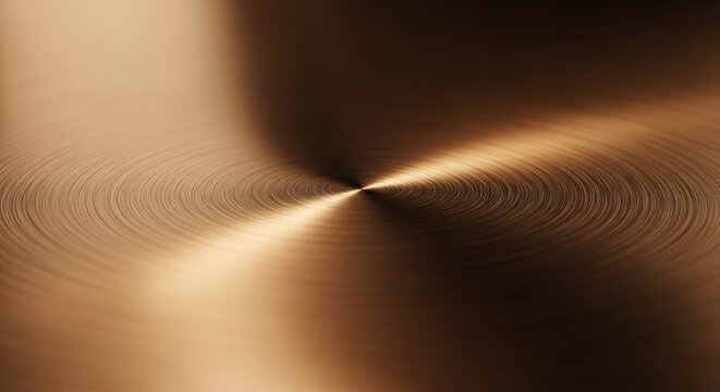 A metallic surface with concentric ripples illuminated by a central light source from a close-up viewpoint