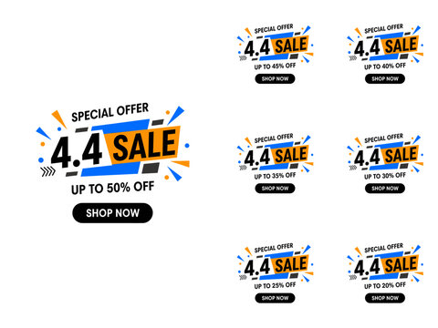 Special Offer 4.4 Sale Banner with Up to 50 Percent Off Discounts and Shop Now Call to Action