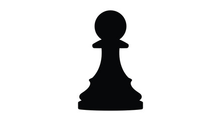 A stark black silhouette of a classic chess pawn stands prominently against a bright minimalist white background silhouette © RMvectors02