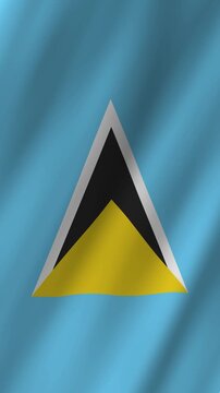 Vertical Saint Lucia Flag Waving, 4K High Quality Realistic Fabric