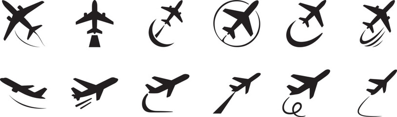 Plane flight icon set, travel, airline, airport, airplane, journey, vacation, vector eps design © MDSHAHIN