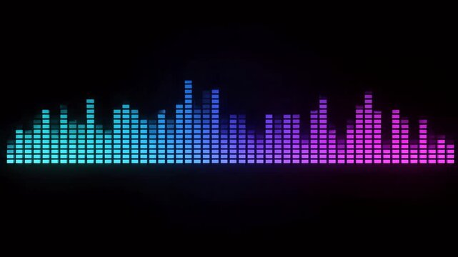 Audio Equalizer Bars Pulsating with Vibrant Gradient Colors on a Black Background Loop Video