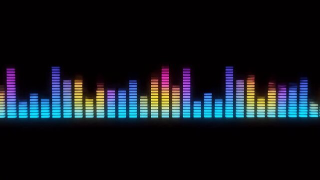 Vibrant Audio Equalizer Bars Bouncing Dynamically Visualizing Sound Waves on a Black Background