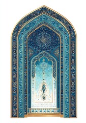Fototapeta premium Ornate, arched entryway with intricate blue and gold geometric patterns