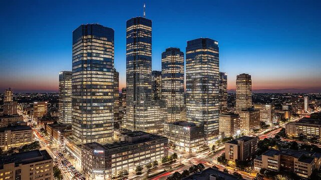 La defense district in paris france during a colorful sunset glow
